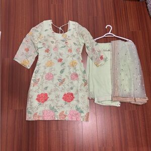 Floral Embroidered Dress with Dupatta